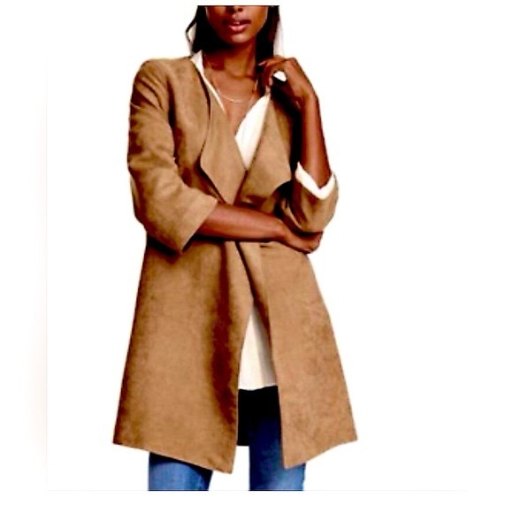H&M Suede Tan 3/4 Sleeve Coat Size 2 - Picture 1 of 9